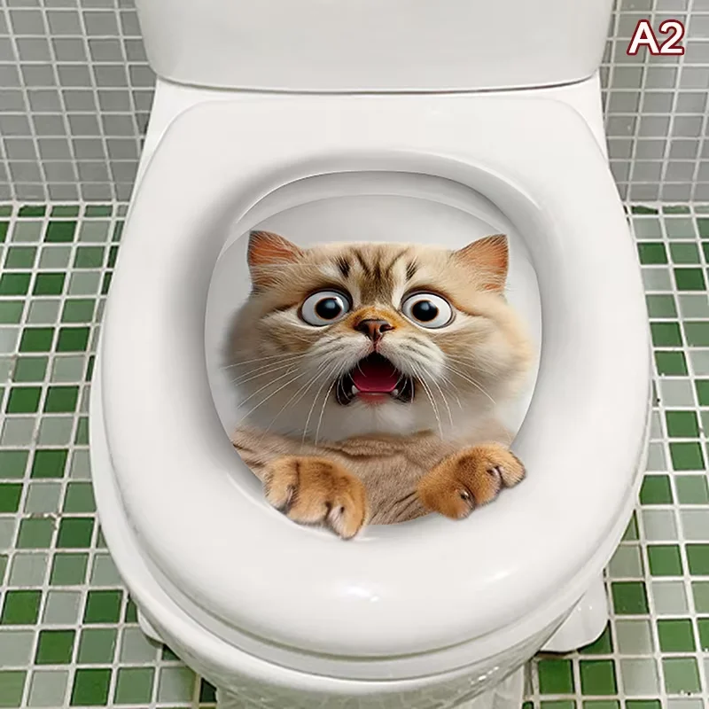 Funny Cat Toilet Lid Decal Waterproof WC Sticker Removable Self-Adhesive Decor Household Stickers