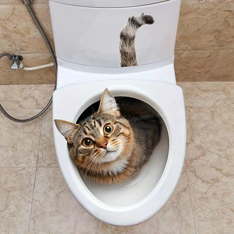 Funny Cat Toilet Seat Stickers Cartoon Child Urination Toilet Lid WC Removable Self-Adhesive Decoration Waterproof Decals M1217