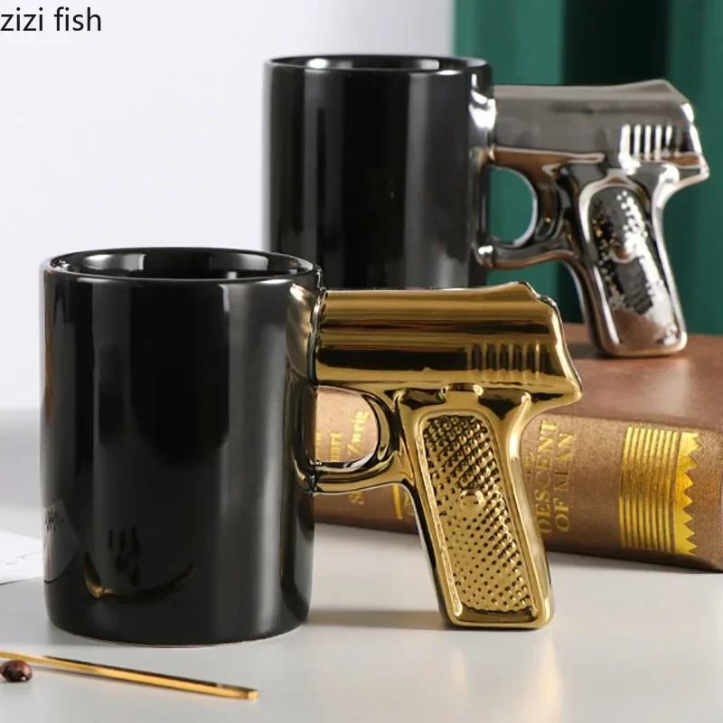 Creative Pistol Ceramic Mug Personality Handle Coffee Mug Household Breakfast Cup Juice Cup Milk Cup Couple Cups Tea Cups