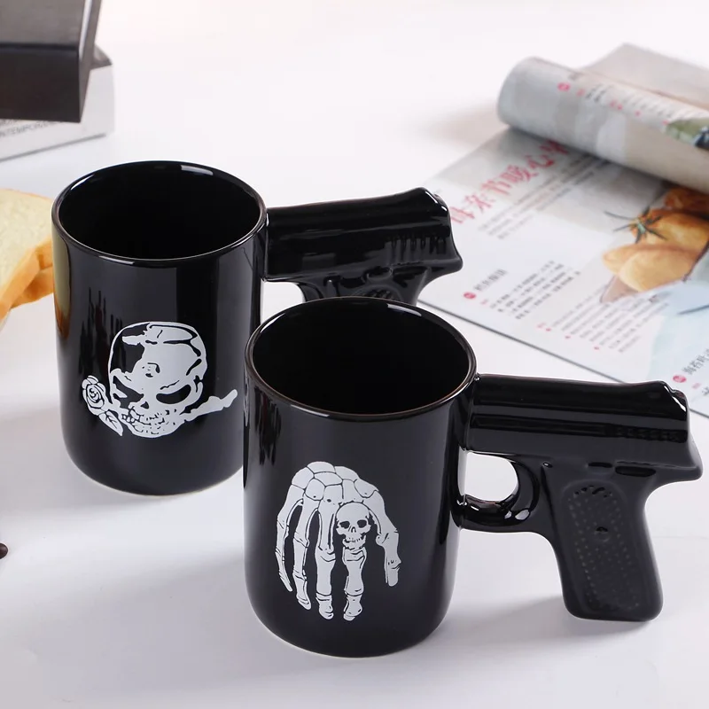Pirate Pistol Cup Creative Skull Ceramic Water Cup Handle Mug 3D Modeling Coffee Cup