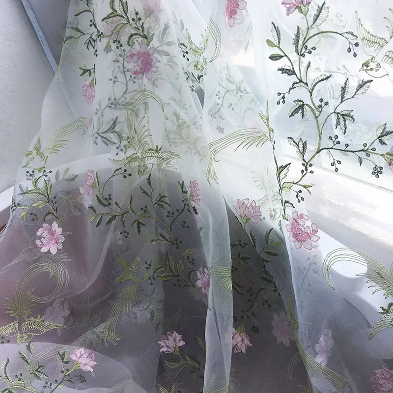 Embroidered Dress Fabric, Organza Floral Embroidery and Sun Protection Sheer Gauze Material