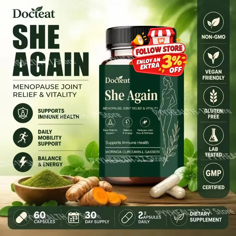 Docteat She Again Menopause Joint Support Capsules with Moringa-Curcumin-L.Gasseri Daily Mobility and Immune Support 60 Capsules