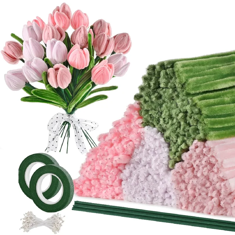Pipe Cleaners Craft for Flowers, 4 Assorted Colors Pipe Cleaners Bulk for Arts and Crafts Supplies