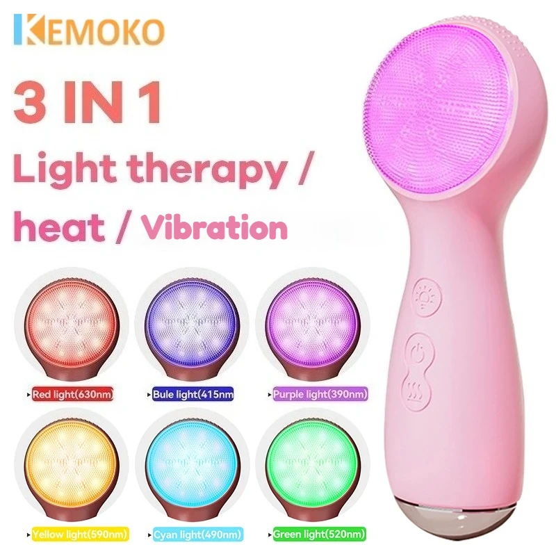 7 Colors Led Light Silicone Facial Brush Cleaner Vibration Roller Massage Pore Cleansing IPX7 Waterproof Beauty Care Device