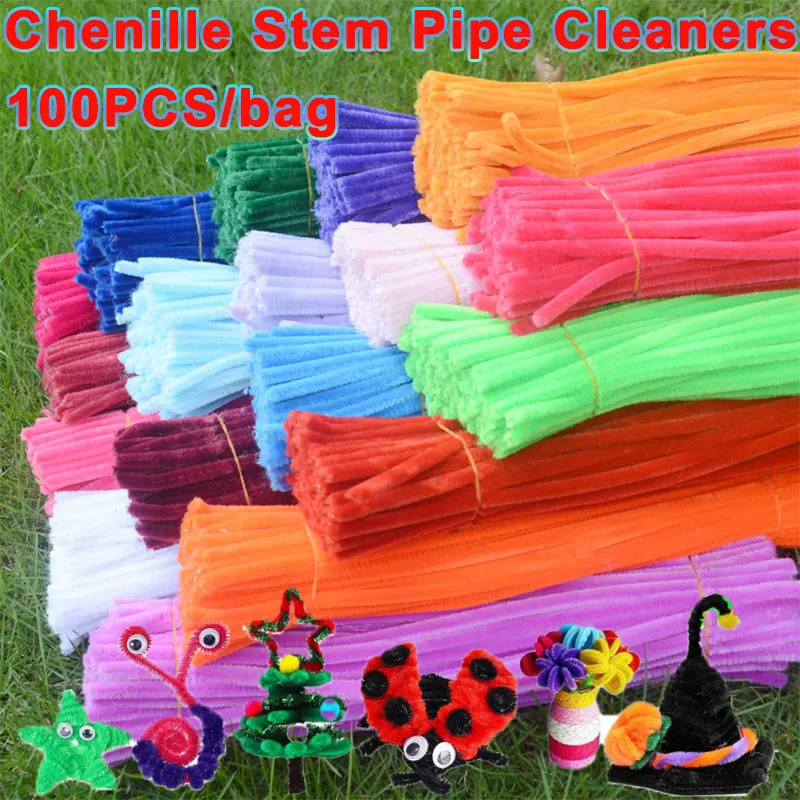 100Pcs Colorful Chenille Stem Pipe Cleaners 27 Colors Chenille Stems Sticks Plush Strips for DIY Art Kids Creative Craft Project