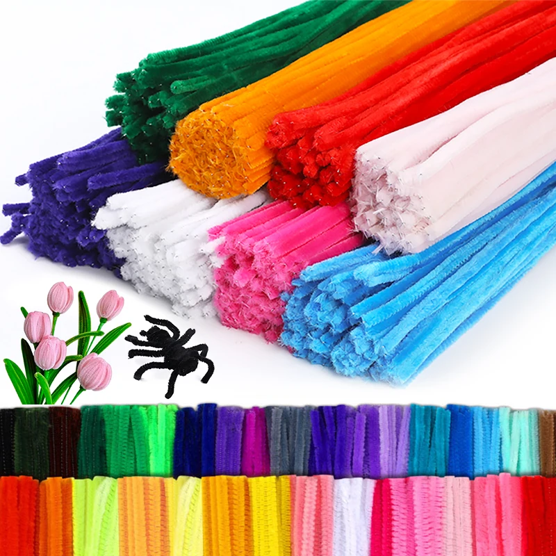300Pcs 30cm Colors Chenille Stem Twisted Rod Iron Wire DIY Handcraft Wool Root Fluffy Bar Twisting Decor Pipe Cleaner Plush