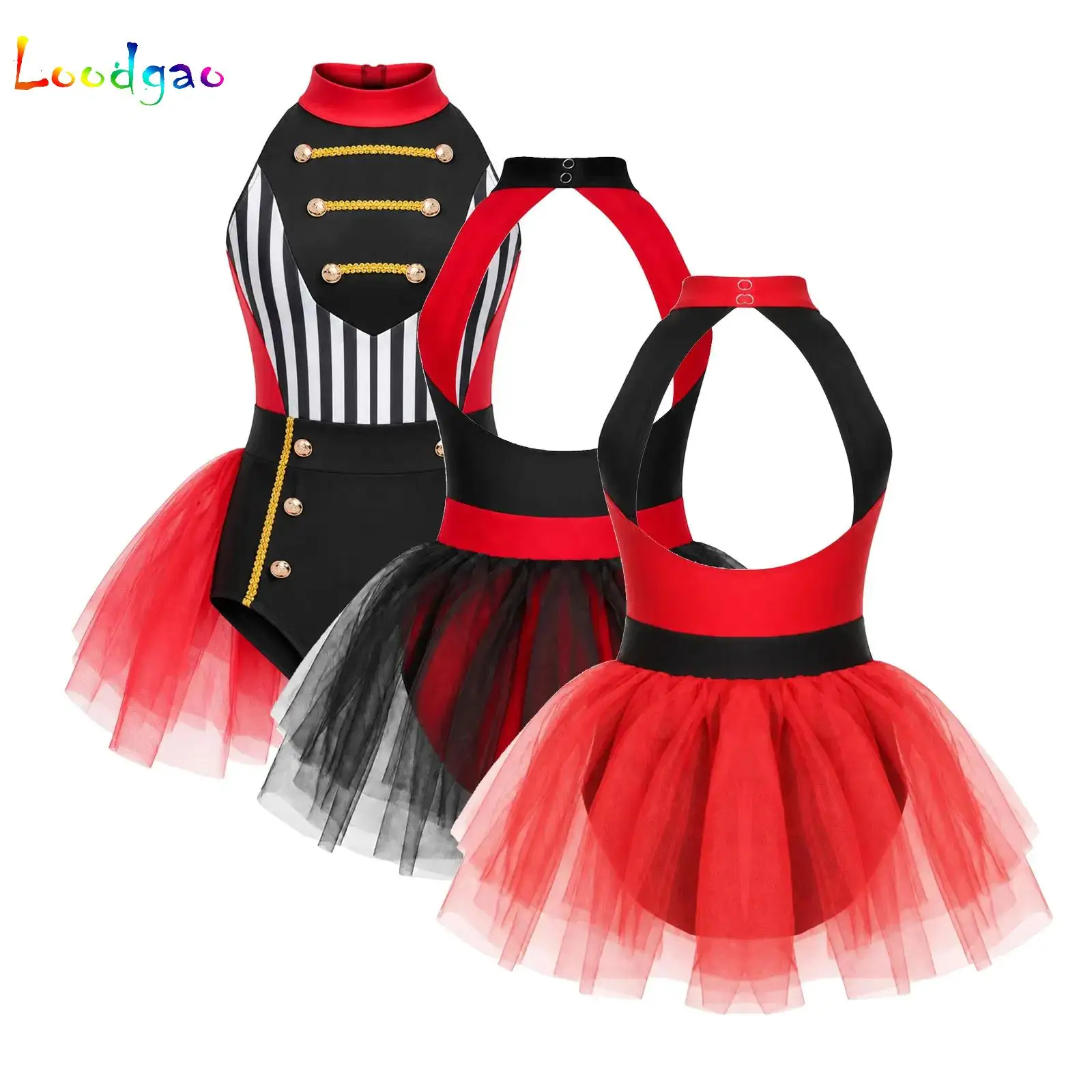 Girls Circus Ringmaster Cosplay Tulle Skirted Leotard Mesh Tulle Tutu Ballet Leotard Dress Carnival Nutcrackers Drummer Uniform