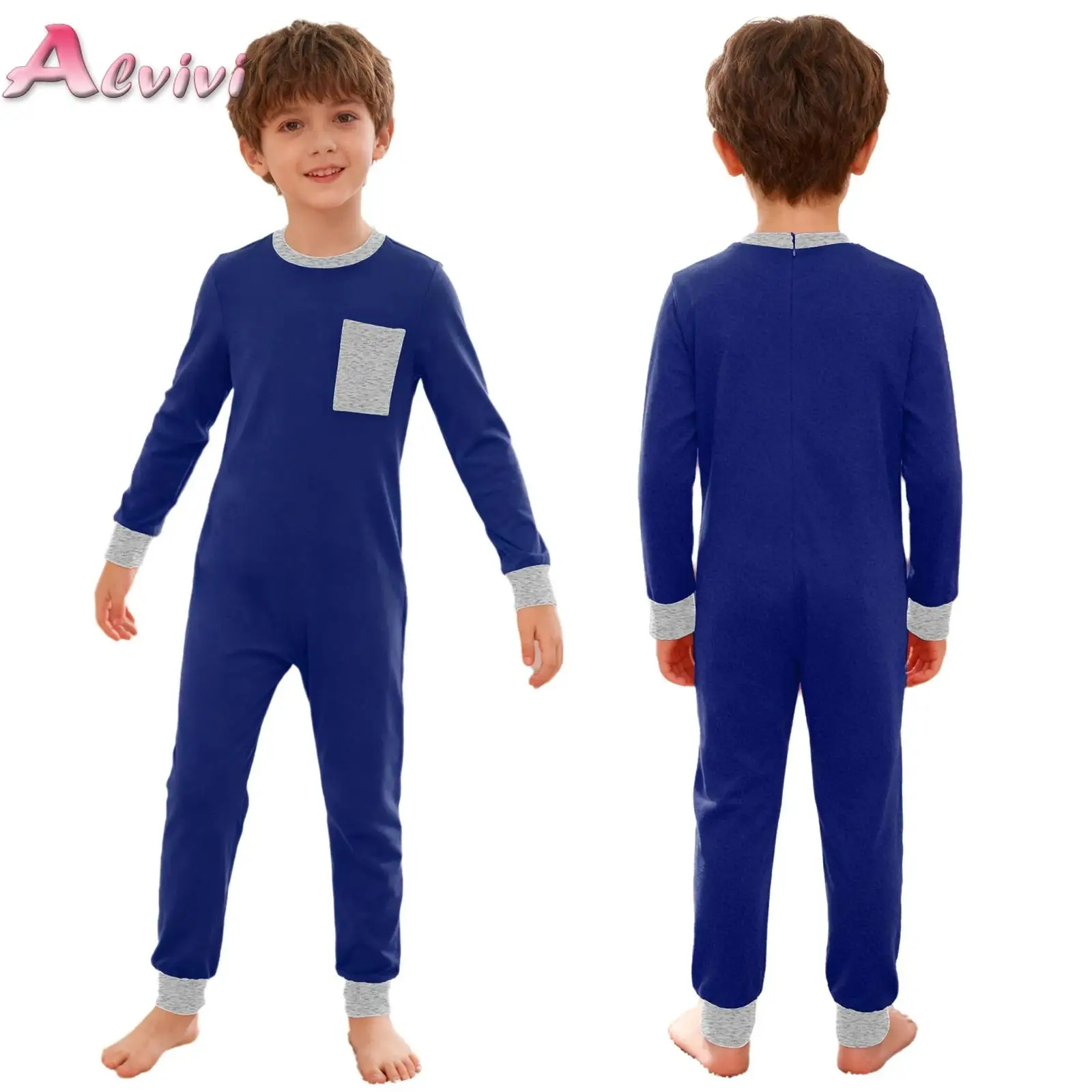 Kids Boys Girls Anti-Strip Adaptive Jumpsuit Long Sleeve Back Zipper One-piece Rompers for Special Needs And Disabilities