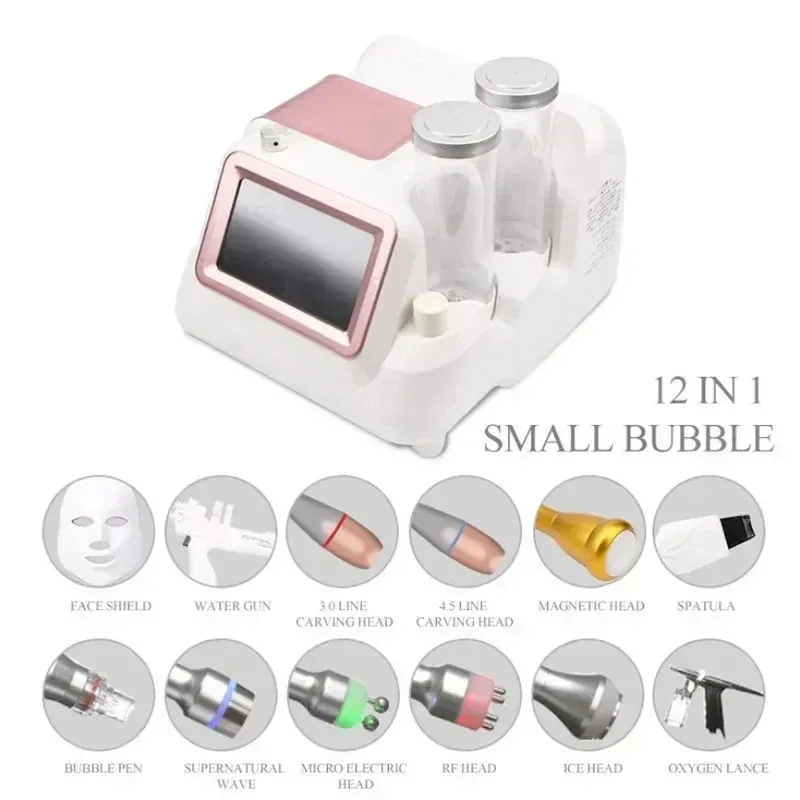 12-in-1 Hydrogen Oxygen Bubble Cleaning Machine with Hydroxide Dermabrasion Water Light Engraved Lines for Facial Care