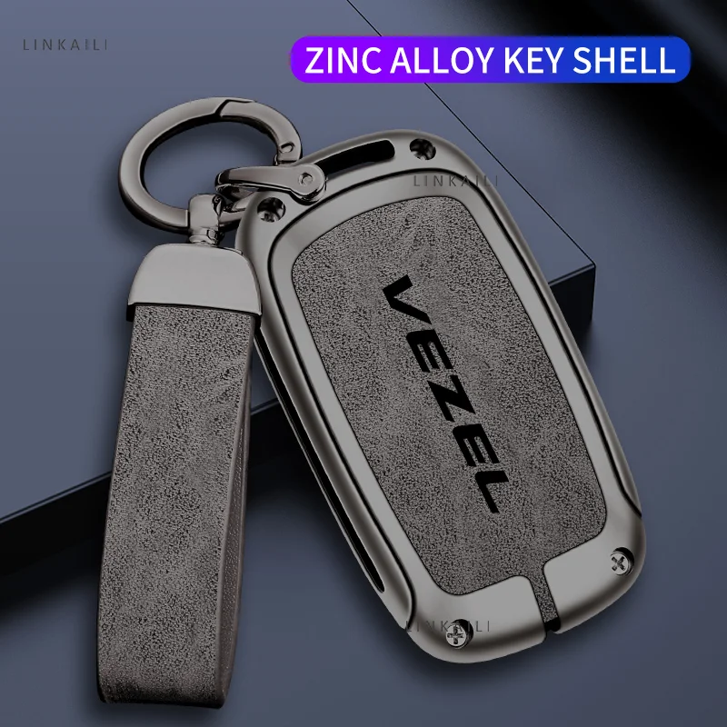 Zinc Alloy Car Key Case Full Cover Protector Shell for Honda Vezel Hybrid Custom Logo Key Bag Keychain Interior Accessories