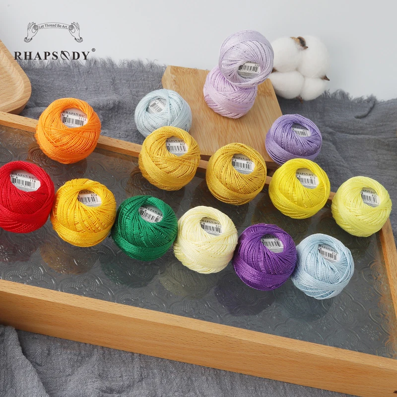 Rhapsody Premium Quality Egyptian Pearl Cotton Size #8 Crochet Thread Embroidery Needlepoint Double Mercerized 43 Yrds 2Ball/set