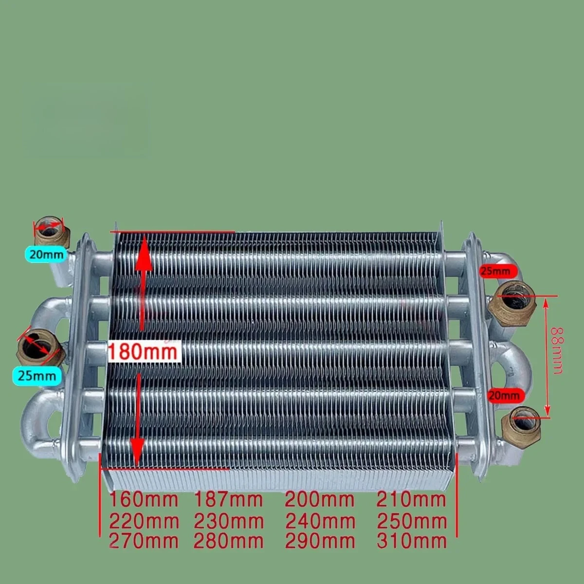 High Quality 220mm 230mm 240mm 250mm 270mm Copper Main Heat Exchanger For INSE JIESHENG BERETTA DYNASTY Gas Boilers Replacement