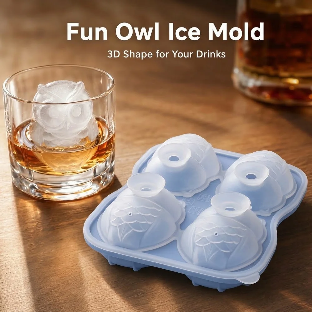 Owl Ice Cube Mold | Cute Animal Silicone Ice Tray for Home Kitchen | Cat & Owl Ice Ball Maker | Reusable Ice Molds with Lid