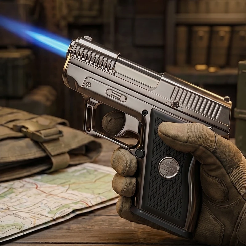 Focus Metal 250g Heavy Handfeel Pistol shaped Lighter Personalized Blue Flame Cigarette Box New Personalized Men's Gift