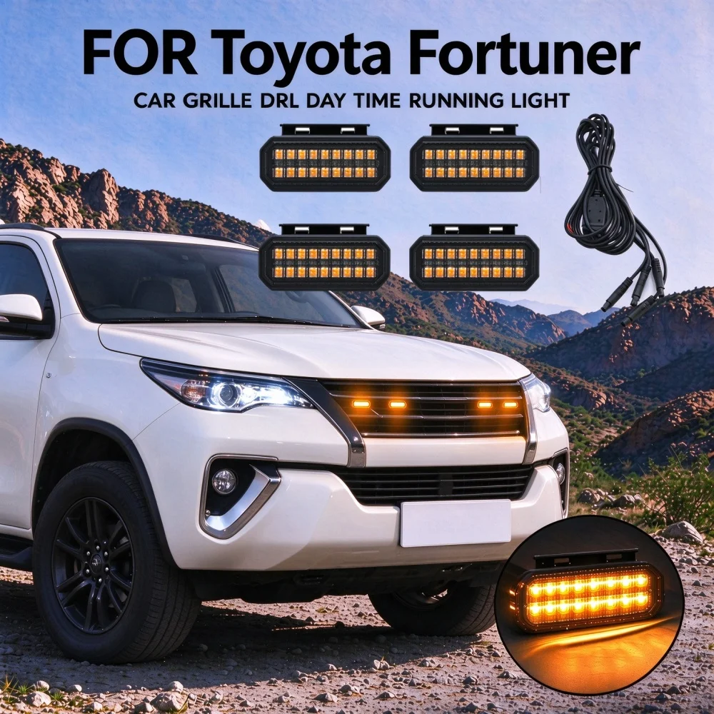 For Toyota Fortuner Truck LED Amber Front Grille Marker Lights Waterproof Raptor Style Grill Warning Lamp Accessories