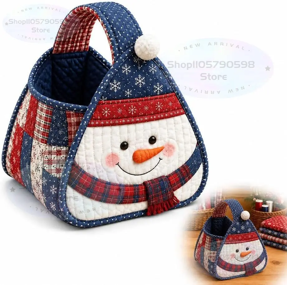 Christmas Character Quilted Carry Basket, DIY Fabric Christmas Storage Basket for Christmas Decor, Home Storage for Party