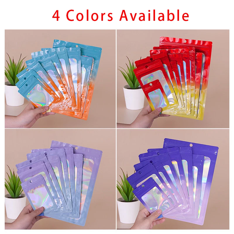Holographic Color Square Zipper Bag, Food‑Grade Resealable Plastic Pouches, Ideal for Dried Fruits, Dry‑Snacks Separate Packing