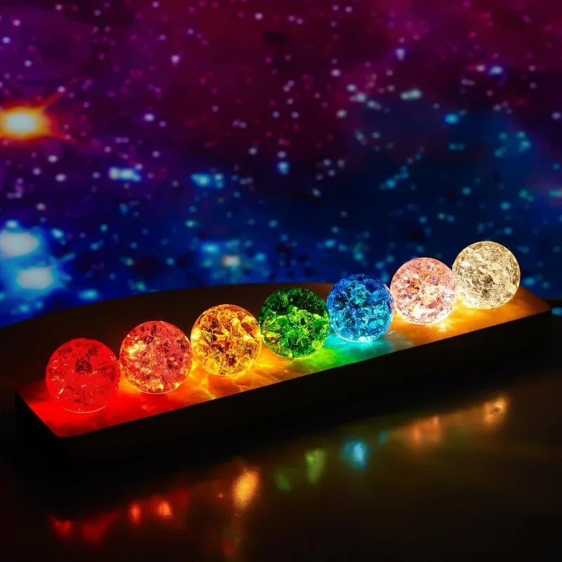 LED Luminous Colorful Crystal Ice Cracked Ball, Solid Glass Ball Rainbow Table Lamp, Home Decoration Ornaments