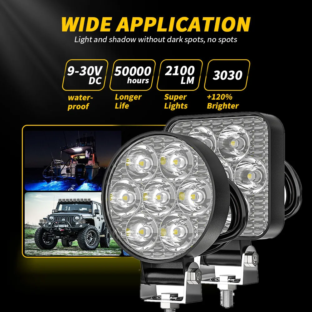 12-24V Universal Work Light Mini LED Offroad Truck Driving 21W Driving Lamp Motorcycle Jeep Spotlight 6500K Outdoors Spot Light