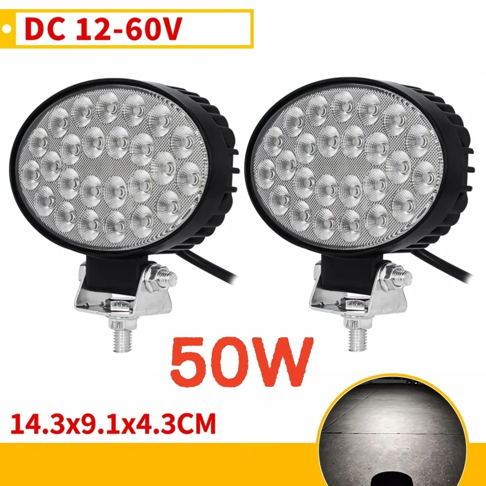 2Pcs Front Light For Excavator LED Tractor Headlight 12V - 60V Max 50W Forklift Loader Work Light 4x4 Auxiliary Lamp Flood Light