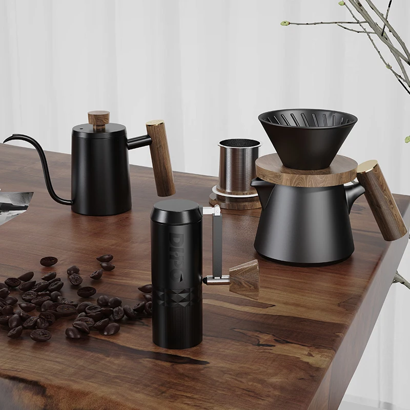 DHPO Luxury Coffee Kit Set with Double-Layer Coffee Cup Manual  Grinder Pour Over Kettle Portable Travel Coffee Drip Set