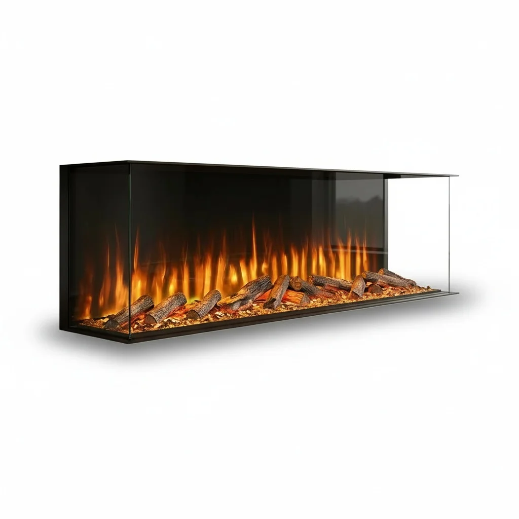 3-Sided Electric Fireplace, 1000mm Cold Rolled Steel Wall-Mounted Heater, Recessed LED Fireplace, Remote Control, Household Use