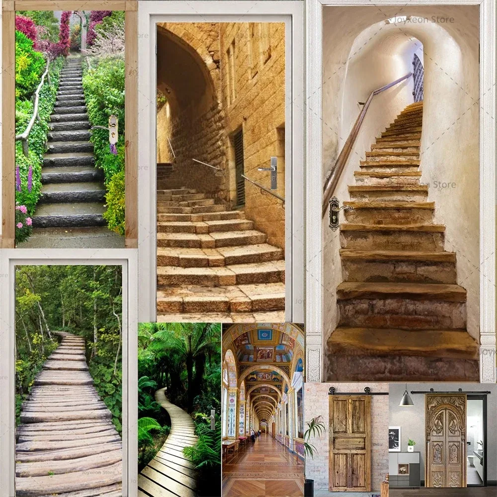 Wooden Bridge Door Stickers Waterproof Self-adhesive PVC Home Decoration 3D Wallpaper Renovation Old Doors Renovation Poster