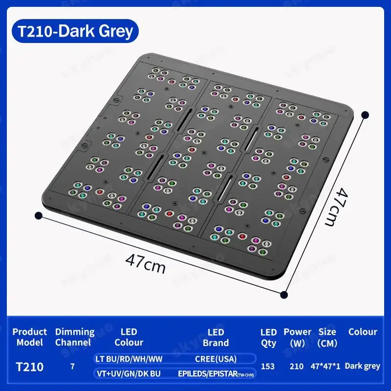 TLF KASSRAY T210 210W Full Coverage Flat Panel Coral Light CREE Beads Aluminum Body Meanwell Power Supply for Marine Reef Fish T