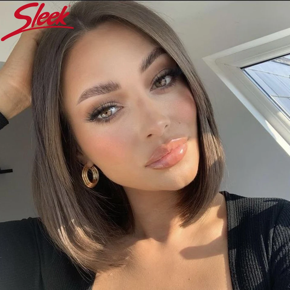 Sleek 4# Brown Colored Short Straight Bob Human Hair Wigs 5x1 Straight Bob Lace Wigs P4/30 Highlight Colored Brazilian Hair Wigs