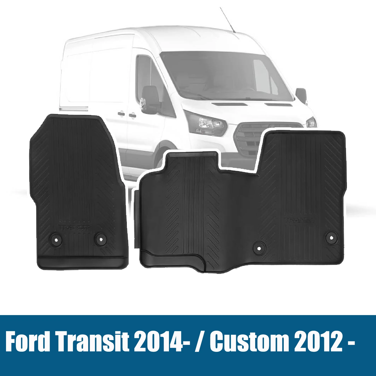 Front Rubber Floor Mats Set For Ford Transit Mk8 2014- 2019 Mk9 2020- Custom 2012 - 2023 Manual Gearbox ONLY RHD 2047030