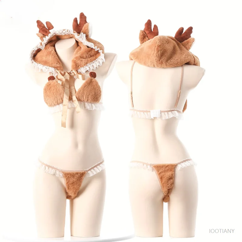 Cute Plush Anime Deer Uniform Role-playing Costume Cute Elk Bra Set Underwear Adult Women's Sexy Clothing Pajamas Underwears