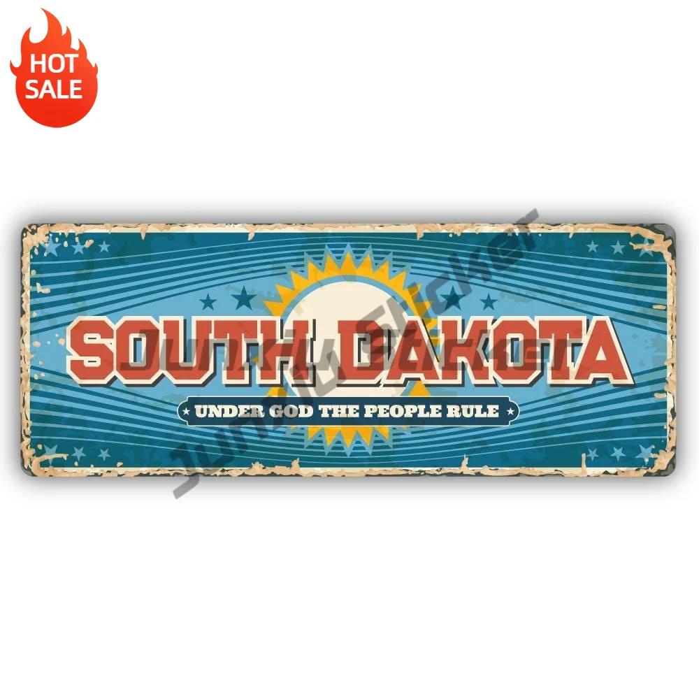 South Dakota Under God Vintage Travel Art Vinyl Sticker For Luggage And Laptop Travel Souvenir Decal