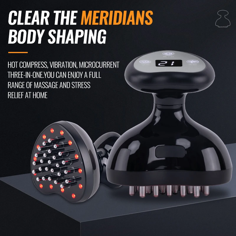 Meridian Unclogging GuaSha Instrument Five Elements Meridian Brush Gua Sha Massage Device Red Light Microcurrent Vibration Beaut