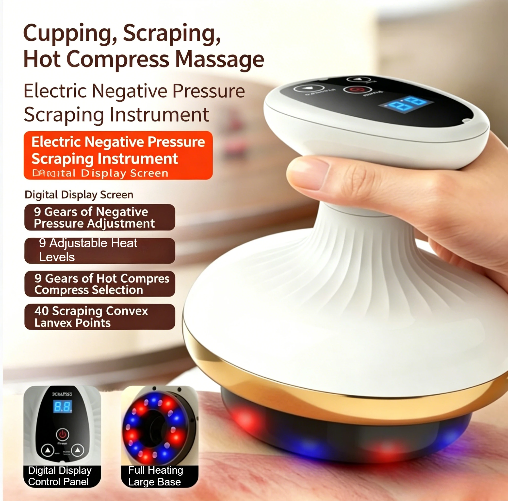 Electric Gua Sha Board Beauty Massager Cupping Meridian Brush Body Sculpting Red Light Heating Anti Cellulite Home Rechargeable