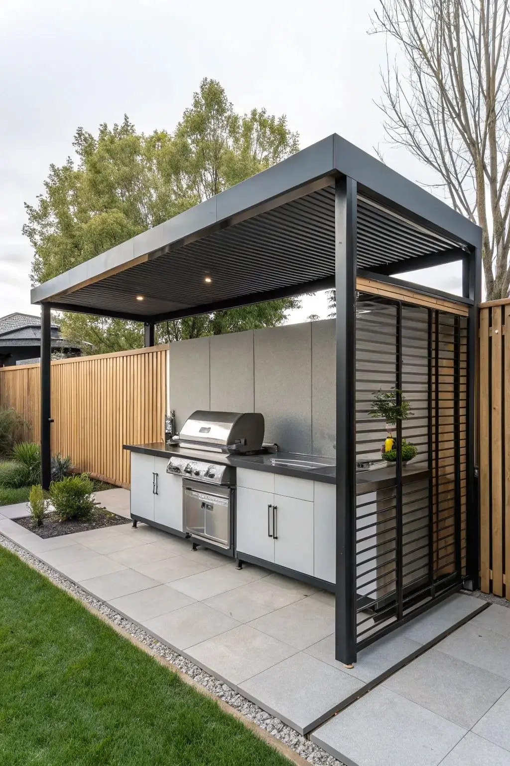Modern Bioclimatique Pergola Louvered Markise Aluminium Square Tube Rain-Proof Motorized Roof Outdoor Pergola with LED Light