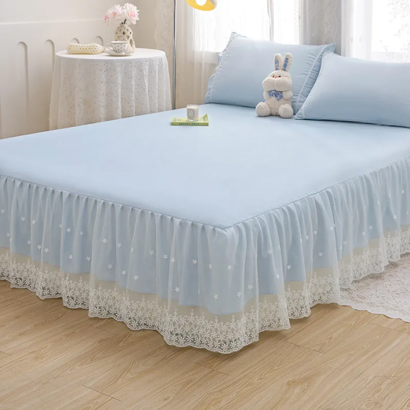 Bed Skirt Princess Style Lace Trim Bedspread, Three Piece Solid Color Bedding Set, Single Piece Household Dust Cover