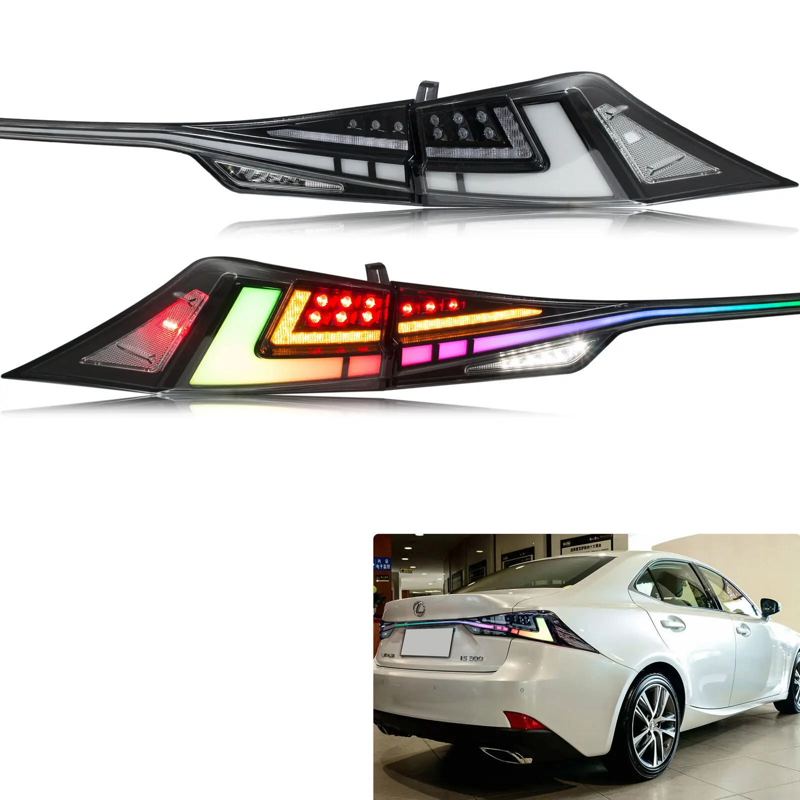 LED RGB Tail Lights for Lexus IS250 IS350 IS200t IS300 ISF 3IS 2014-2020 Start-up Animation Sequential Rear Lamps Assembly