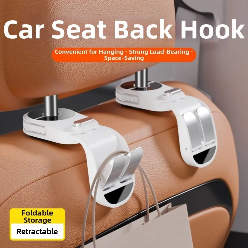 Double Hooks Car Back Seat Storage Hook Stretchable Auto-Rebound Auto Seat Headrest Hooks Multifunction Strong Load-bearing