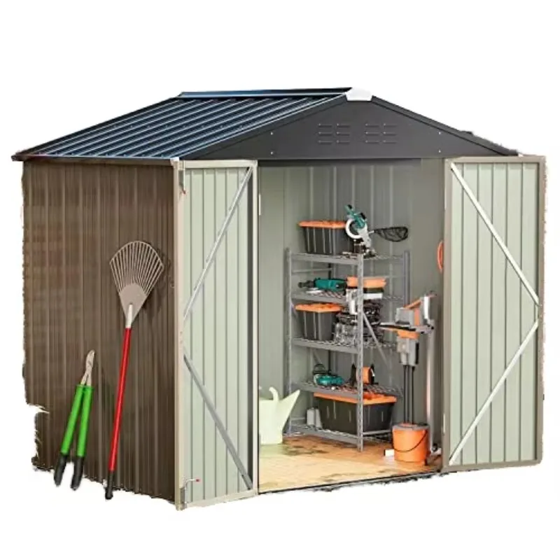 Hot Sale Outdoor Garden Storage Building Easy-to-Assemble Eco-Friendly Nature Wood Metal Shed Strong Galvanized Steel Apex Roof