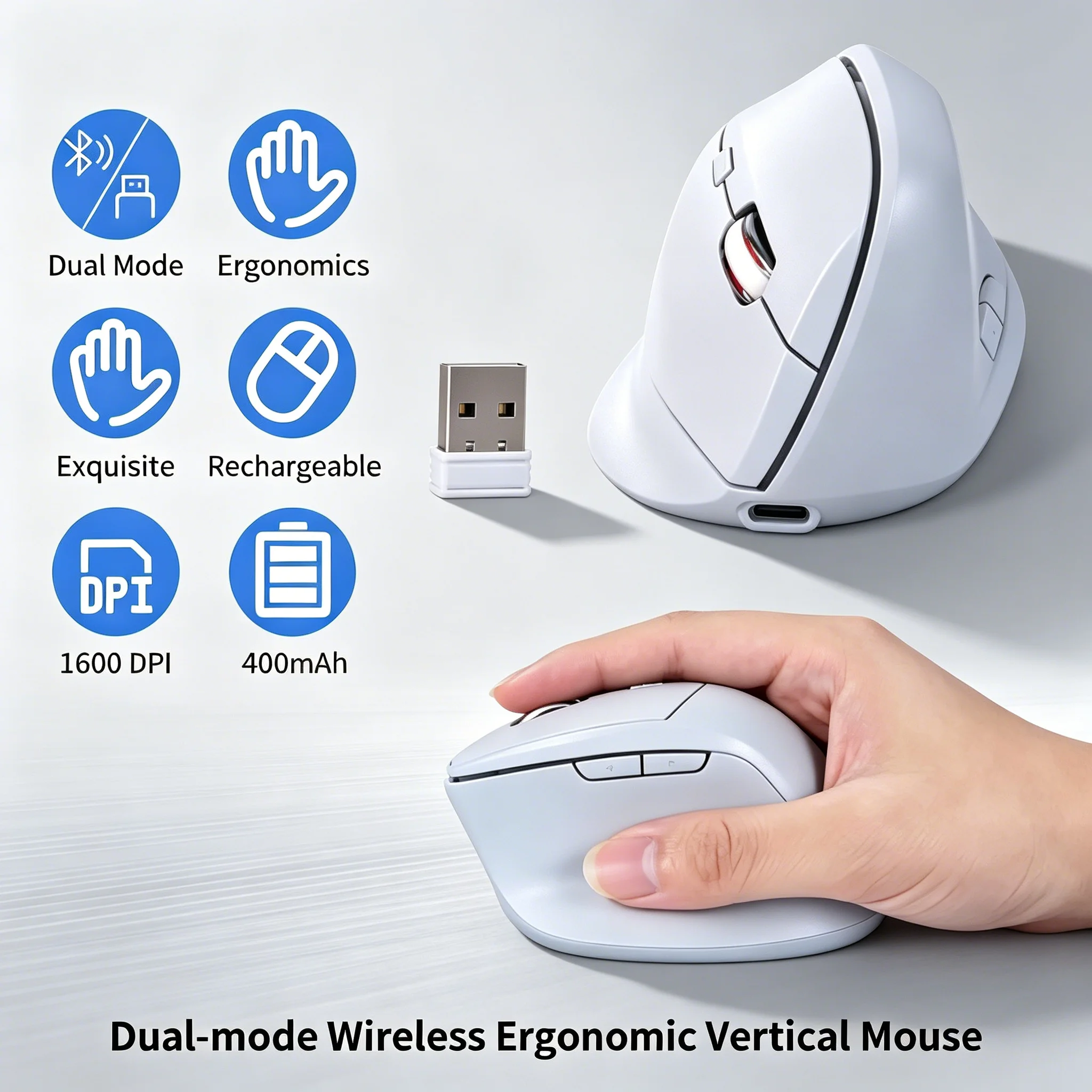 Dual-Mode Ergonomic Vertical Mouse Bluetooth 2.4G Wireless Rechargeable Silent Mice Office Accessories For Notebook PC Tablet