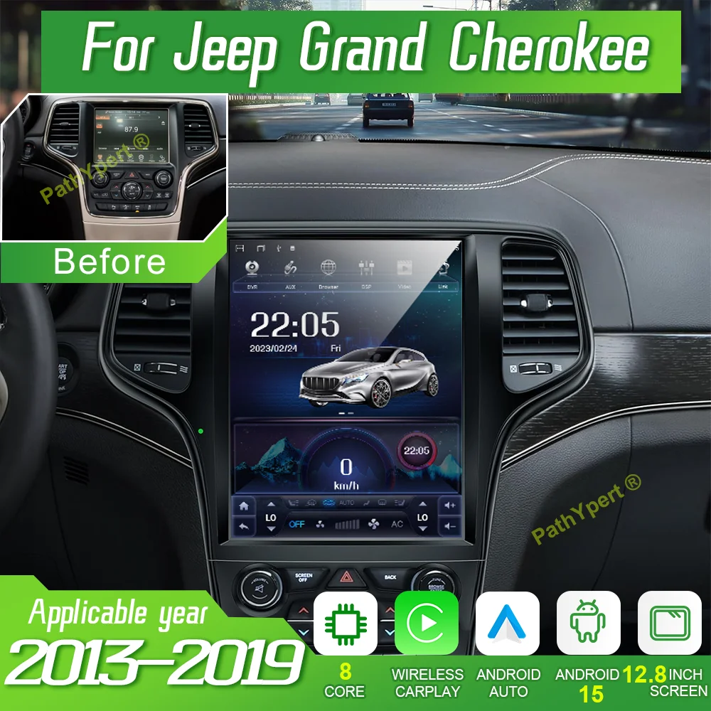 12.8” Car Radio For Jeep Grand Cherokee 2013-2019 Automotive Multimedia Tesla Screen Android 15  Wireless Carplay Auto BT WiFi