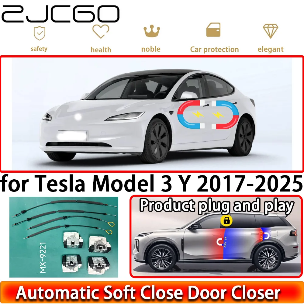 ZJCGO for Tesla Model 3 Y 2017-2025 OEM Soft Close Door Kit Power Closing Latch System Auto Pull Door Easy Close Plug & Play
