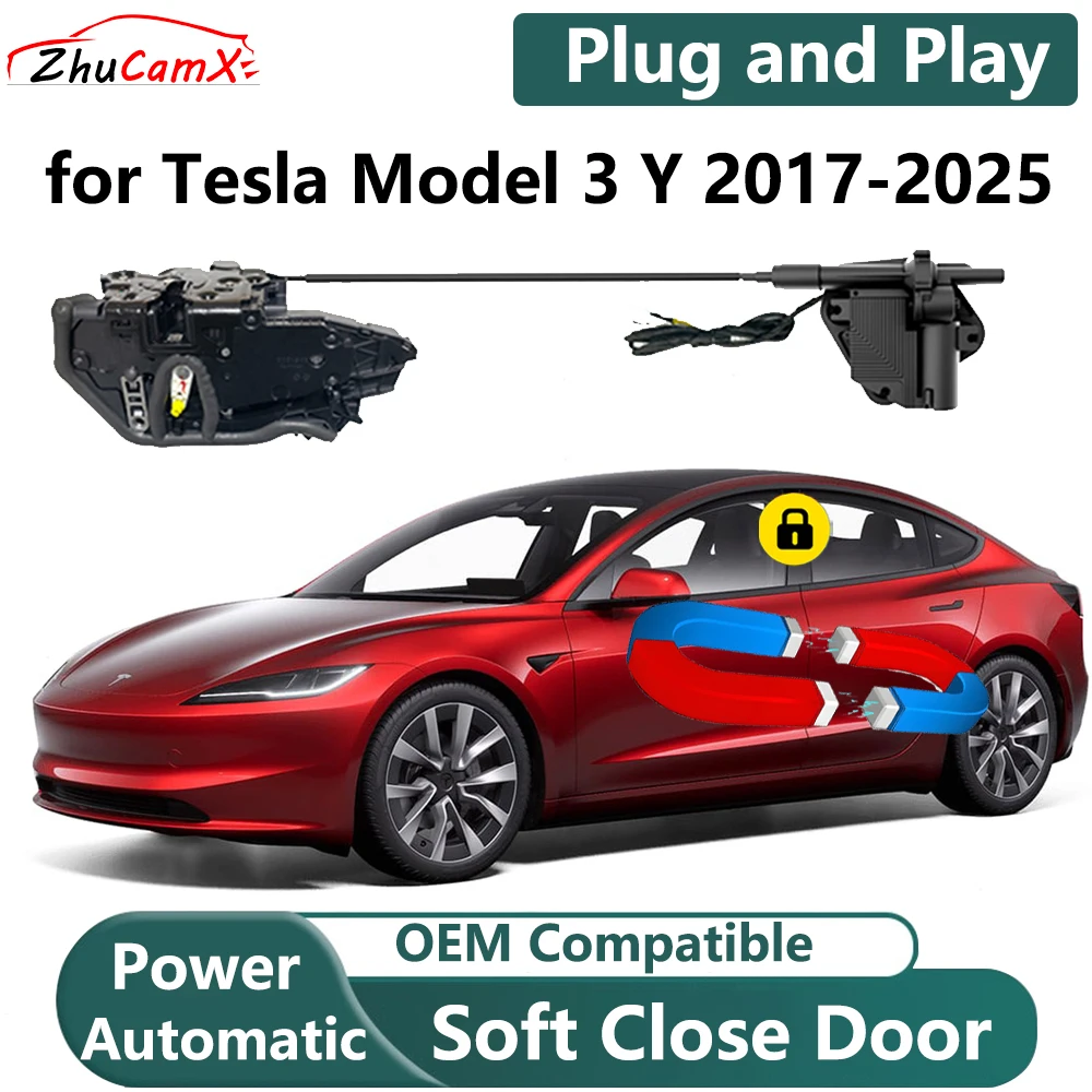 ZhuCamX for Tesla Model 3 Y 2017-2025 Car Electric Soft Close Door System Power Closing Door Latch Lock OEM Plug and Play