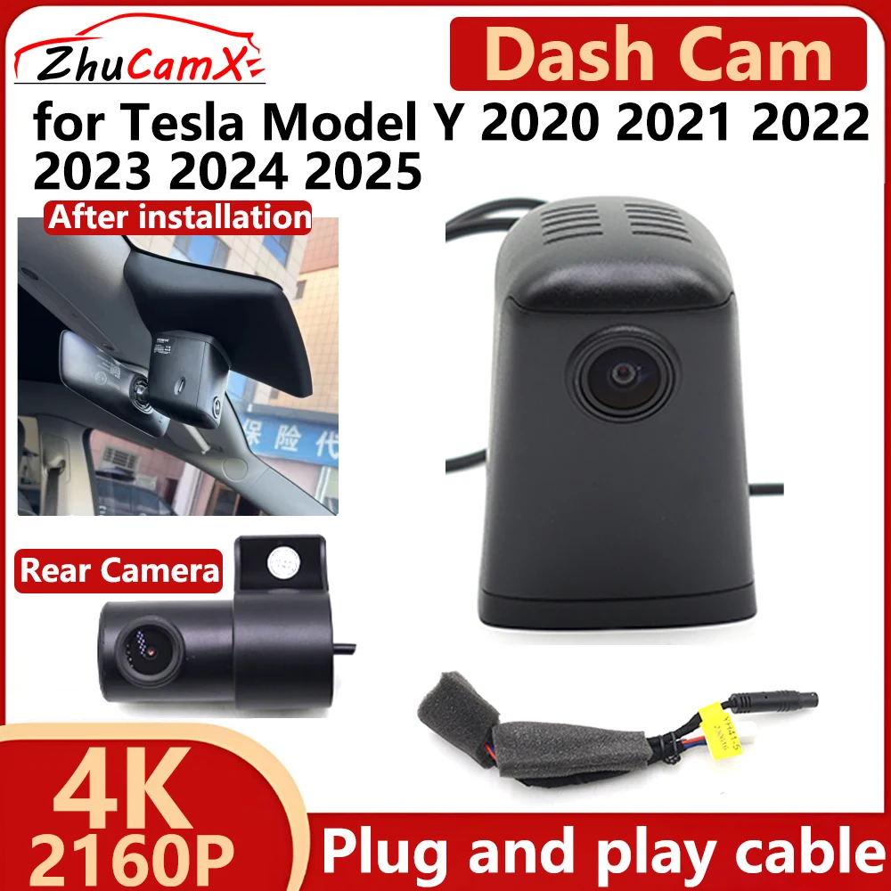 ZhuCamX for Tesla Model Y 2020 2021 2022 2023 2024 2025 4K UHD 2160P Car DVR Dash Cam Camera Night Vision Recorder Plug and play