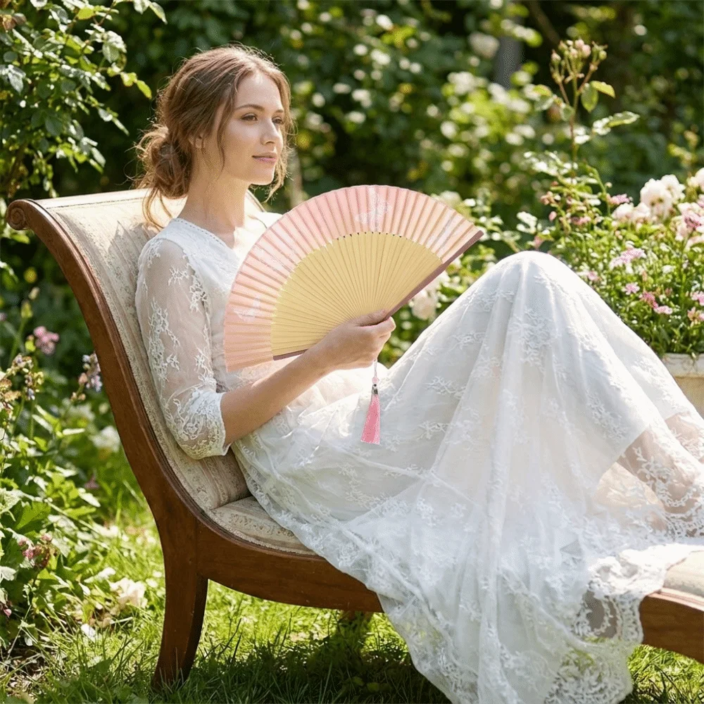 Elegant Butterfly Pattern Folding Hand Fan Delicate Retro Chinese Style Fan Creative Portable Handheld Bamboo Fan Photography
