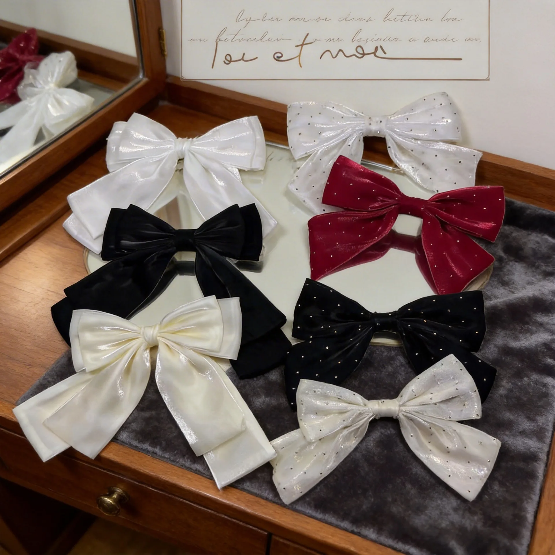 Large Satin Rhinestone Bow DIY Hair Accessory Clothing Hair Clip Bag Accessory Embellishment High Grade Decoration