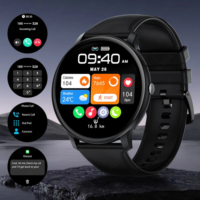 LIGE Smart Watch Heart Rate Monitoring Magnetic Charging Wireless Call Music Control Sports mode Smart watches for men women