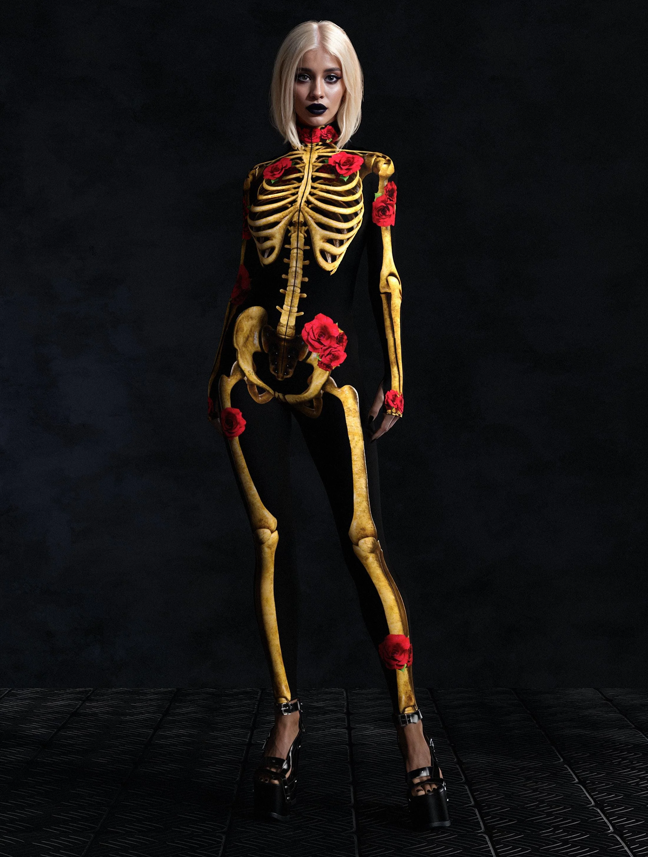 Women 3D Printed Colorful Skull Cosplay Jumpsuit Cyberpunk Zentai Suit Halloween Carnival Party Aerial Performance Bodysuits