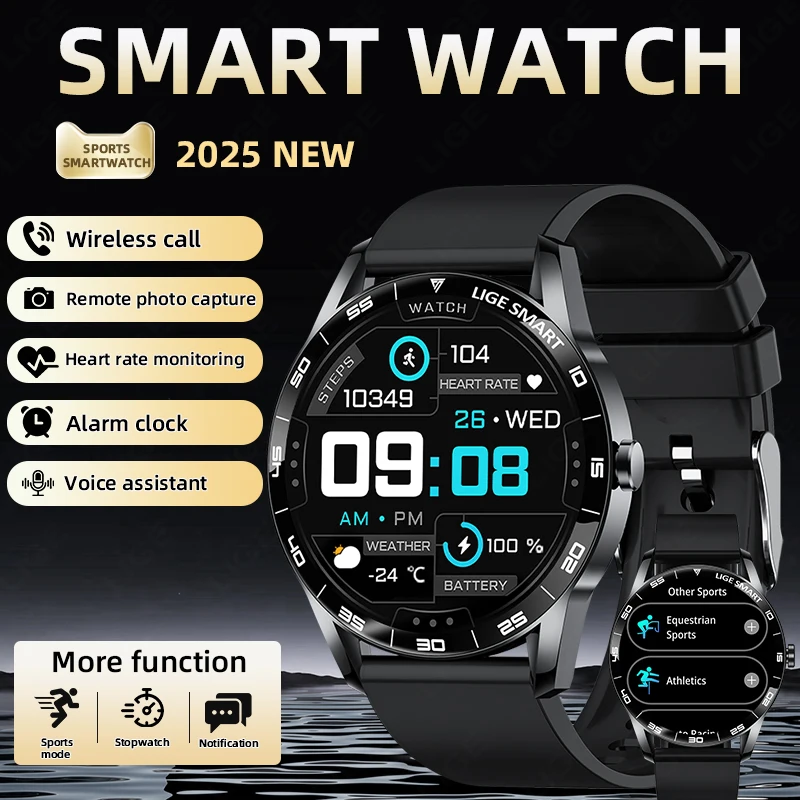 LIGE Smart Watch Wireless Call Weather Forecast Magnetic Charging Waterproof Music Control Sports Men SmartWatch For Android IOS