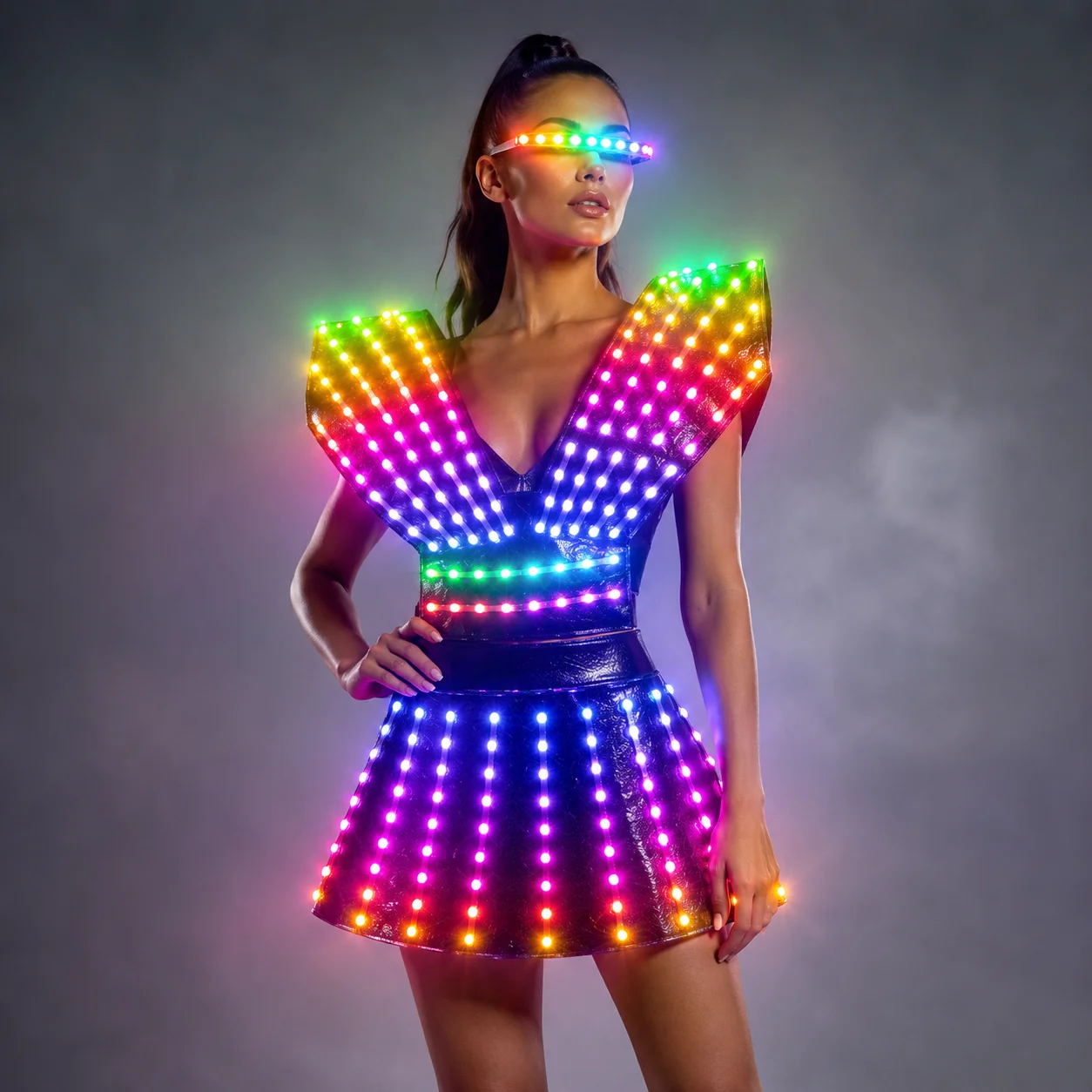 Full Color LED Dress Luminous Stage Dance Dress Nightclub Party Celebrate Dress Women Dance Performance Clothes